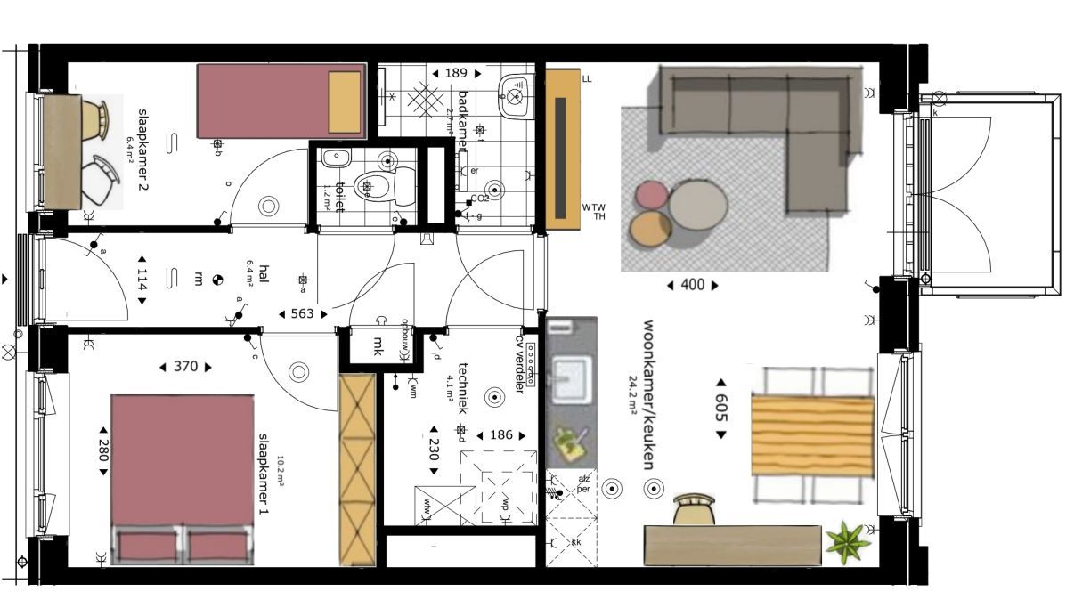 Plattegrond Met Meubels Ingetekend